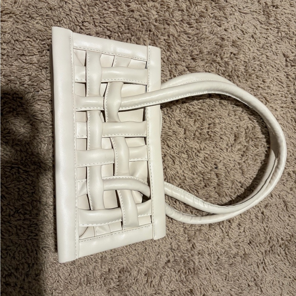 Woven Shoulder Mini Bag in Cream
